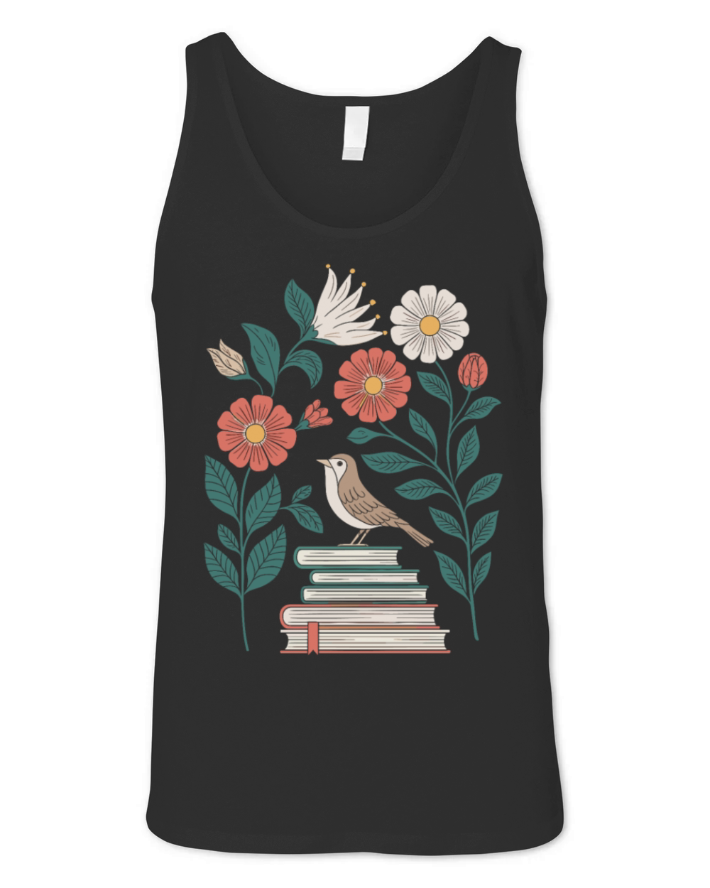 Cottagecore Bird on Books with Flowers Delight Unisex Jersey Tank