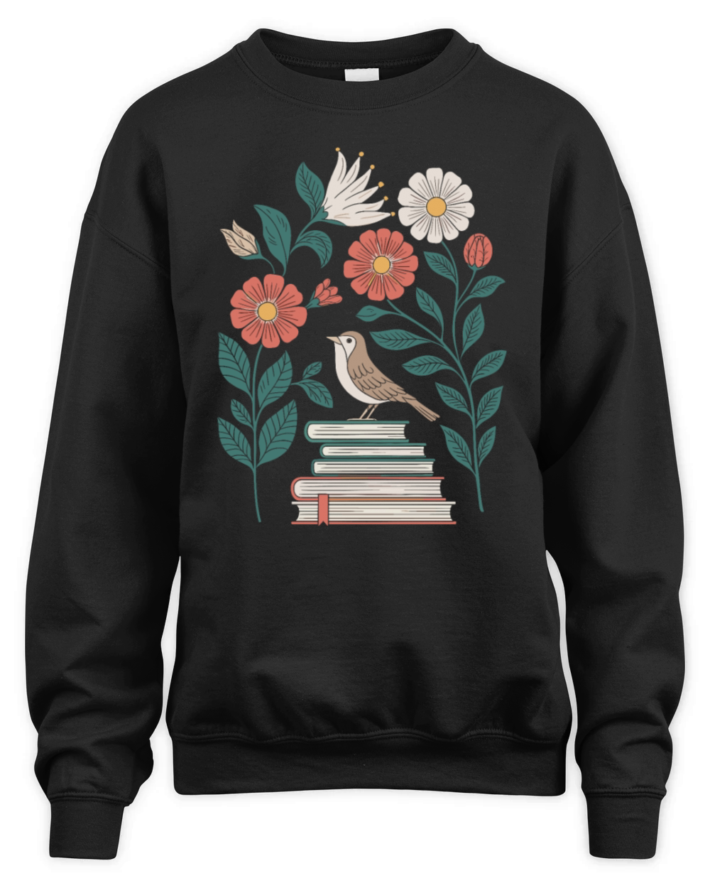 Cottagecore Bird on Books with Flowers Delight Unisex Premium Crewneck Sweatshirt