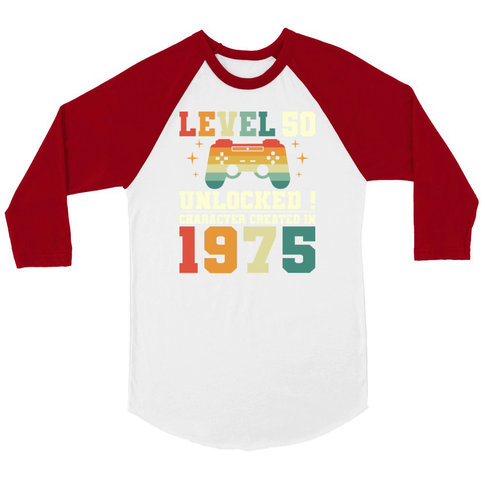 Level 50 1975 50th Birthday Gamer Unisex ¾ sleeve Raglan T-shirt