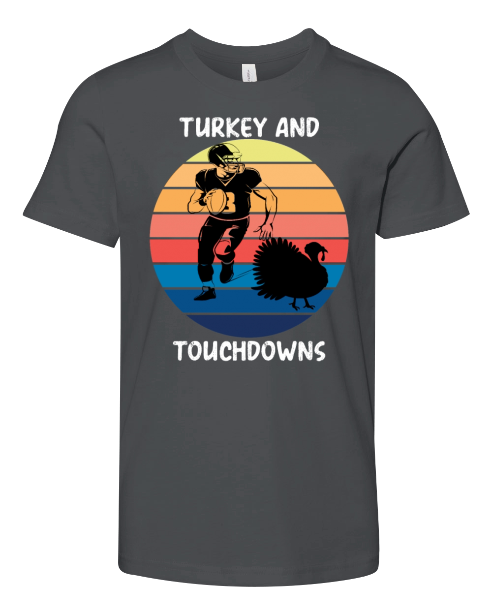 Thanksgiving Vintage Retro Turkey and Touchdowns Youth Unisex Jersey Tee