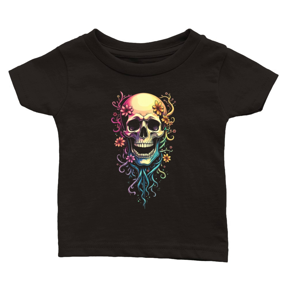 Colorful Skull Flowers Illustration Classic Baby Crewneck T-shirt