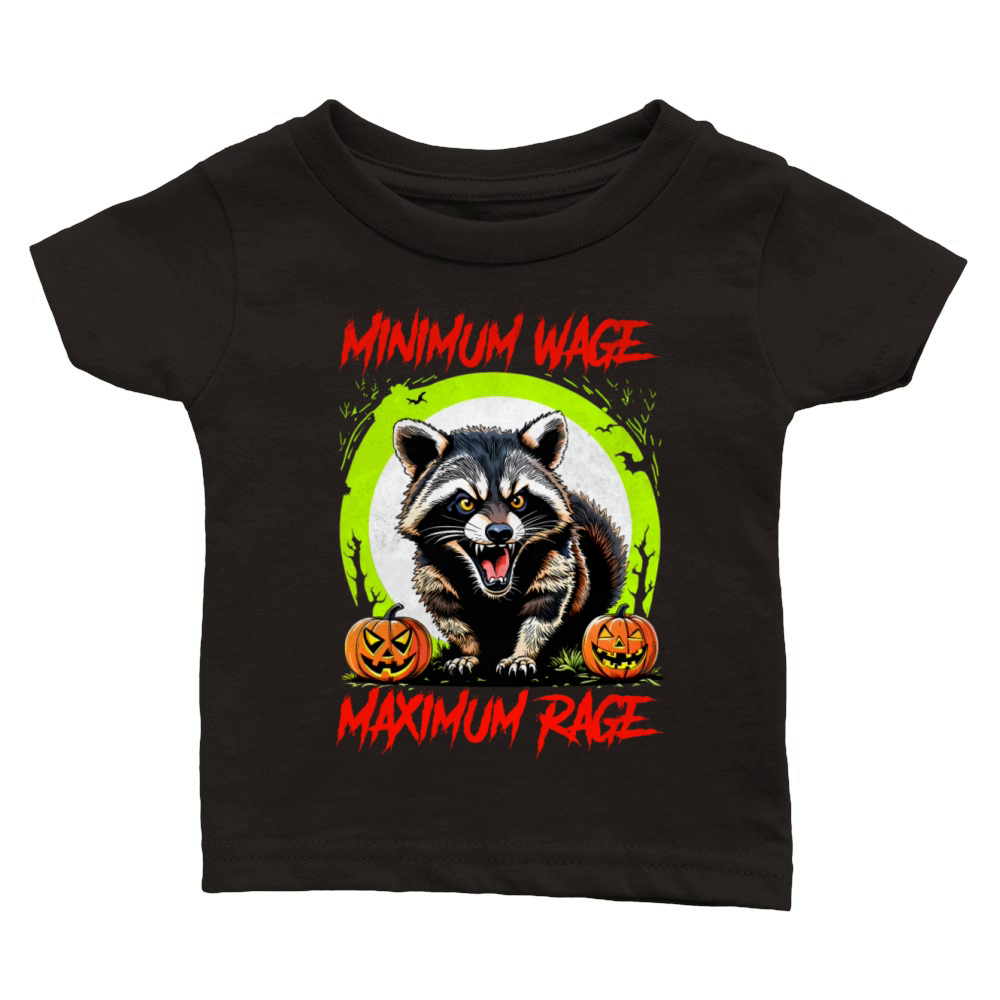 Minimum wage maximum rage raccoon angry Halloween Classic Baby Crewneck T-shirt