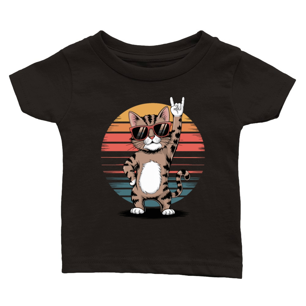 rocking cat With Sunglasses and Retro Sunset Classic Baby Crewneck T-shirt