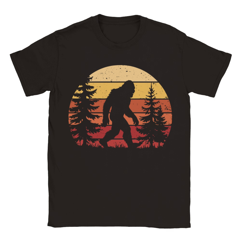 Funny Bigfoot Retro Sunset Vintage Forest Outdoor Classic Kids Crewneck T-shirt