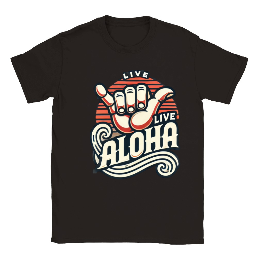 Live Aloha in large wavy retro style shaka hand Classic Kids Crewneck T-shirt