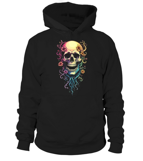 Colorful Skull Flowers Illustration Hoodie Unisex