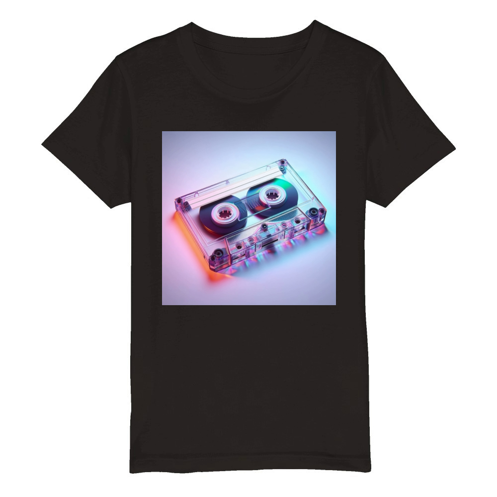 Transparent Vintage Retro Cassette with Colorful B Organic Kids Crewneck T-shirt