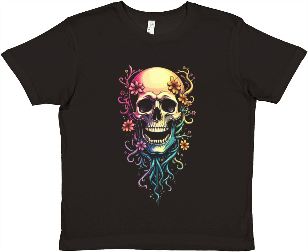 Colorful Skull Flowers Illustration Premium Kids Crewneck T-shirt