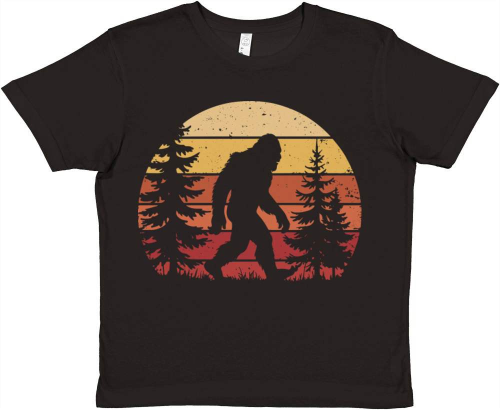 Funny Bigfoot Retro Sunset Vintage Forest Outdoor Premium Kids Crewneck T-shirt