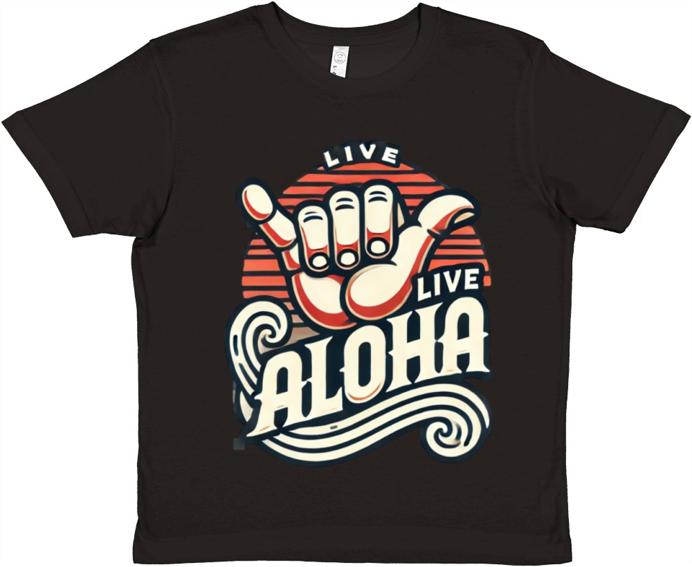 Live Aloha in large wavy retro style shaka hand Premium Kids Crewneck T-shirt