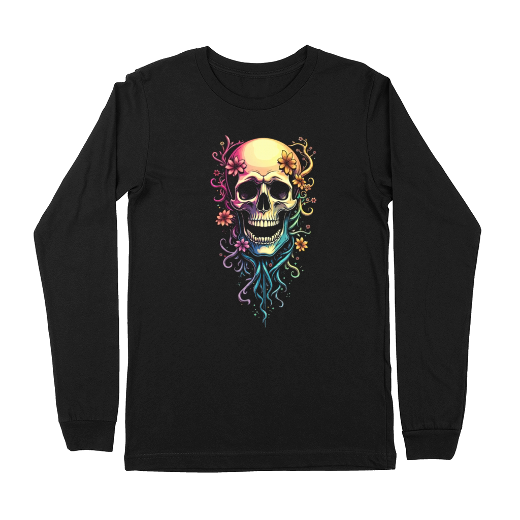 Colorful Skull Flowers Illustration Premium Long Sleeve