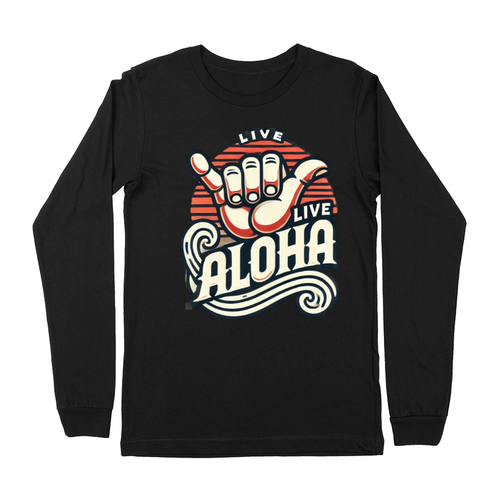 Live Aloha in large wavy retro style shaka hand Premium Long Sleeve