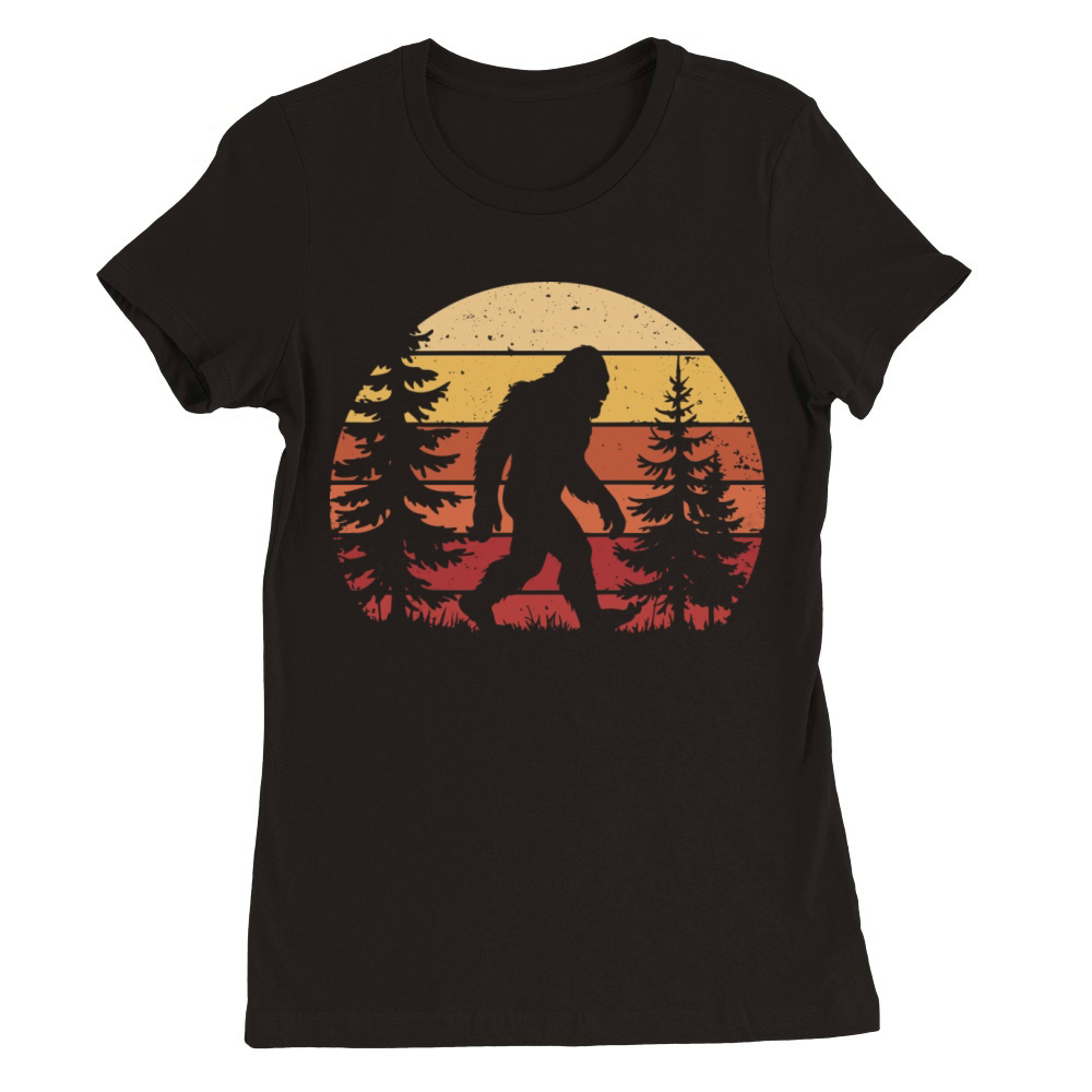 Funny Bigfoot Retro Sunset Vintage Forest Outdoor Premium Womens Crewneck T-shirt
