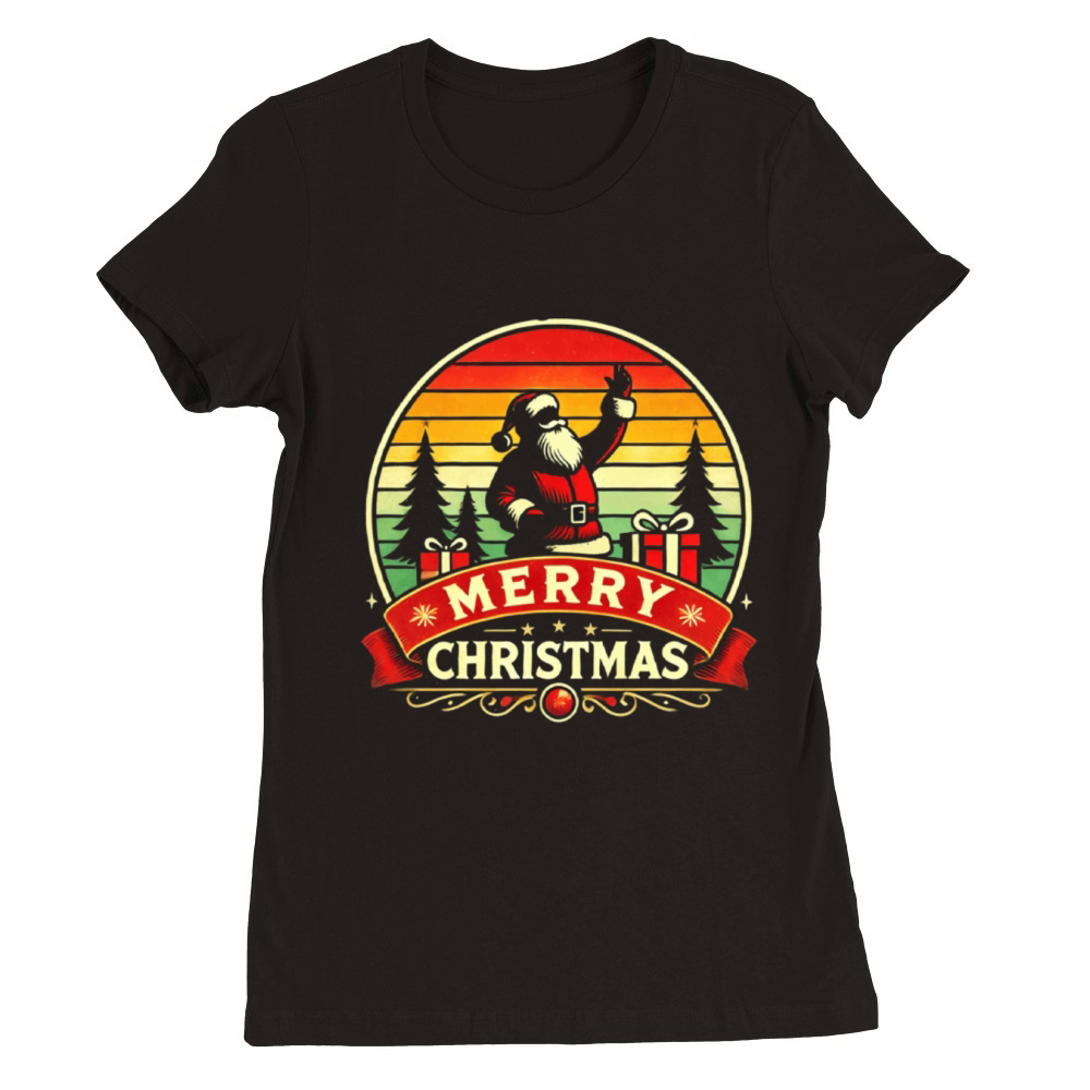 RETRO MERRY CHRISTMAS SANTA CLAUS Premium Womens Crewneck T-shirt