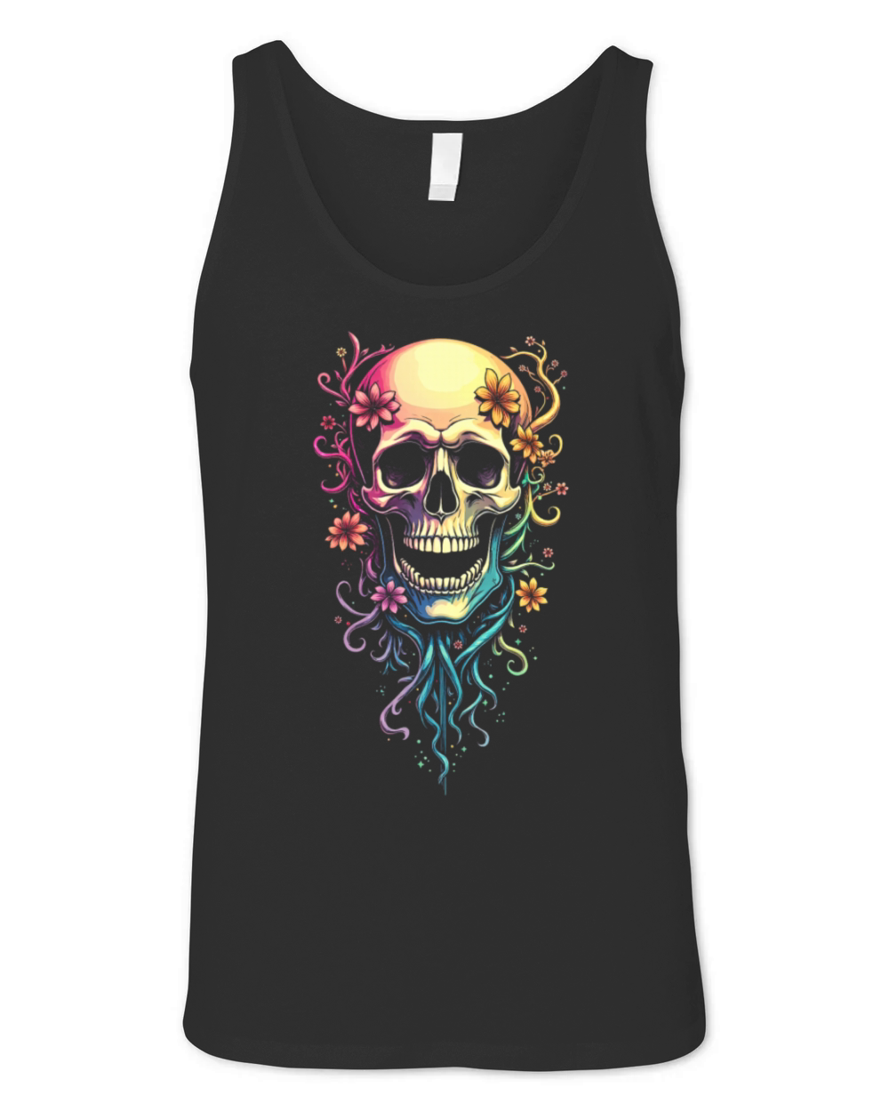 Colorful Skull Flowers Illustration Unisex Jersey Tank