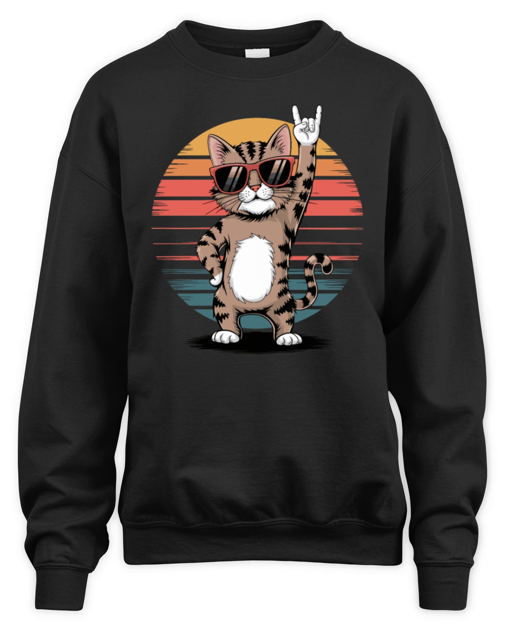 rocking cat With Sunglasses and Retro Sunset Unisex Premium Crewneck Sweatshirt