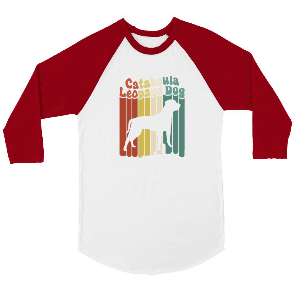 Retro 80s Catahoula Leopard Dog Silhouette Unisex ¾ sleeve Raglan T-shirt