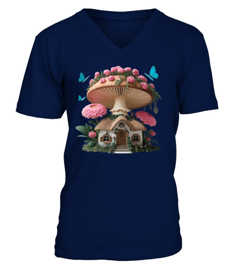 Pink Mushroom cottagecore V-Neck T-shirt