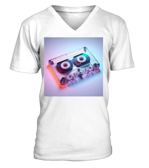 Transparent Vintage Retro Cassette with Colorful B V-Neck T-shirt