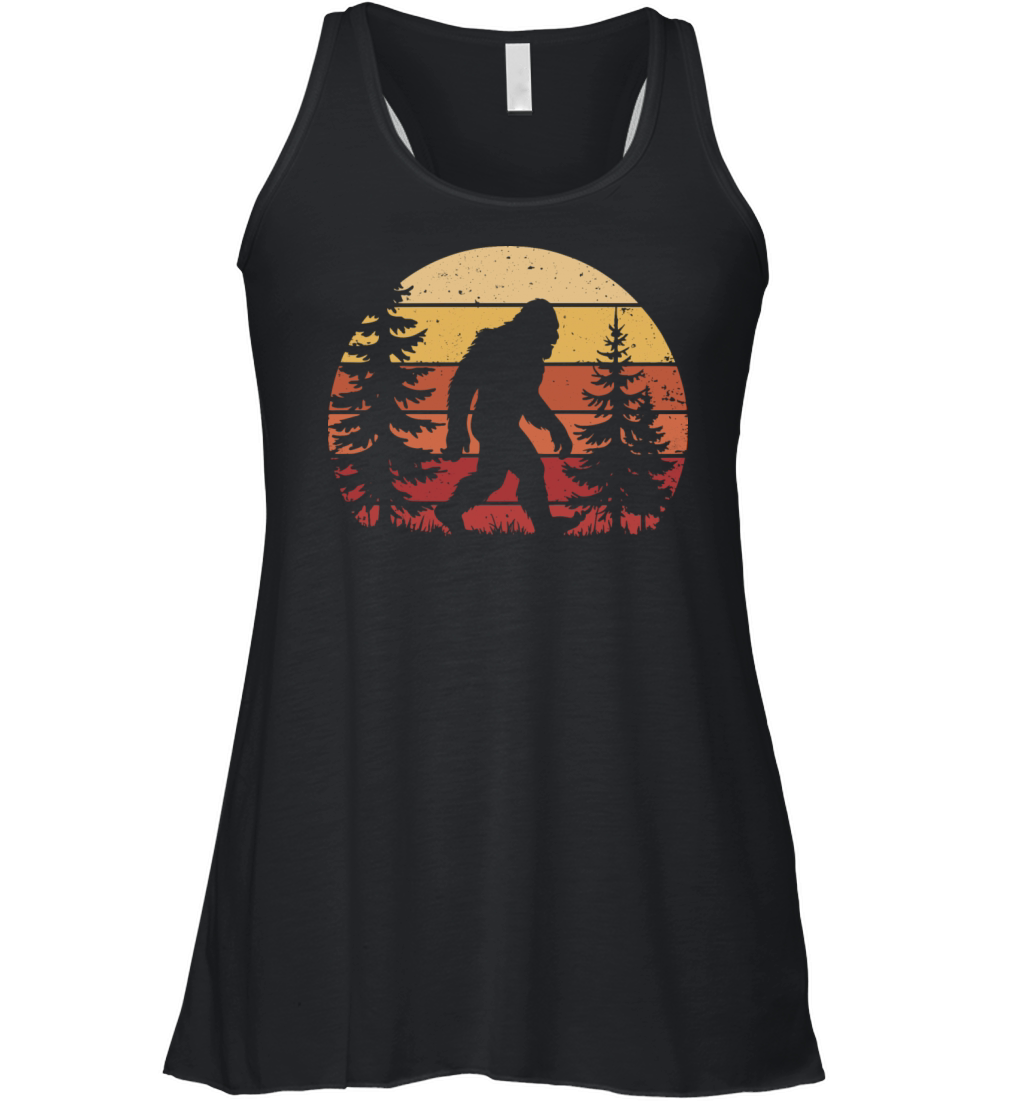 Funny Bigfoot Retro Sunset Vintage Forest Outdoor Women's Flowy Tank Top