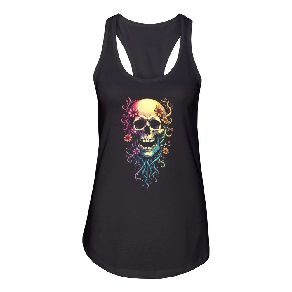 Colorful Skull Flowers Illustration Women's Racerback Tank