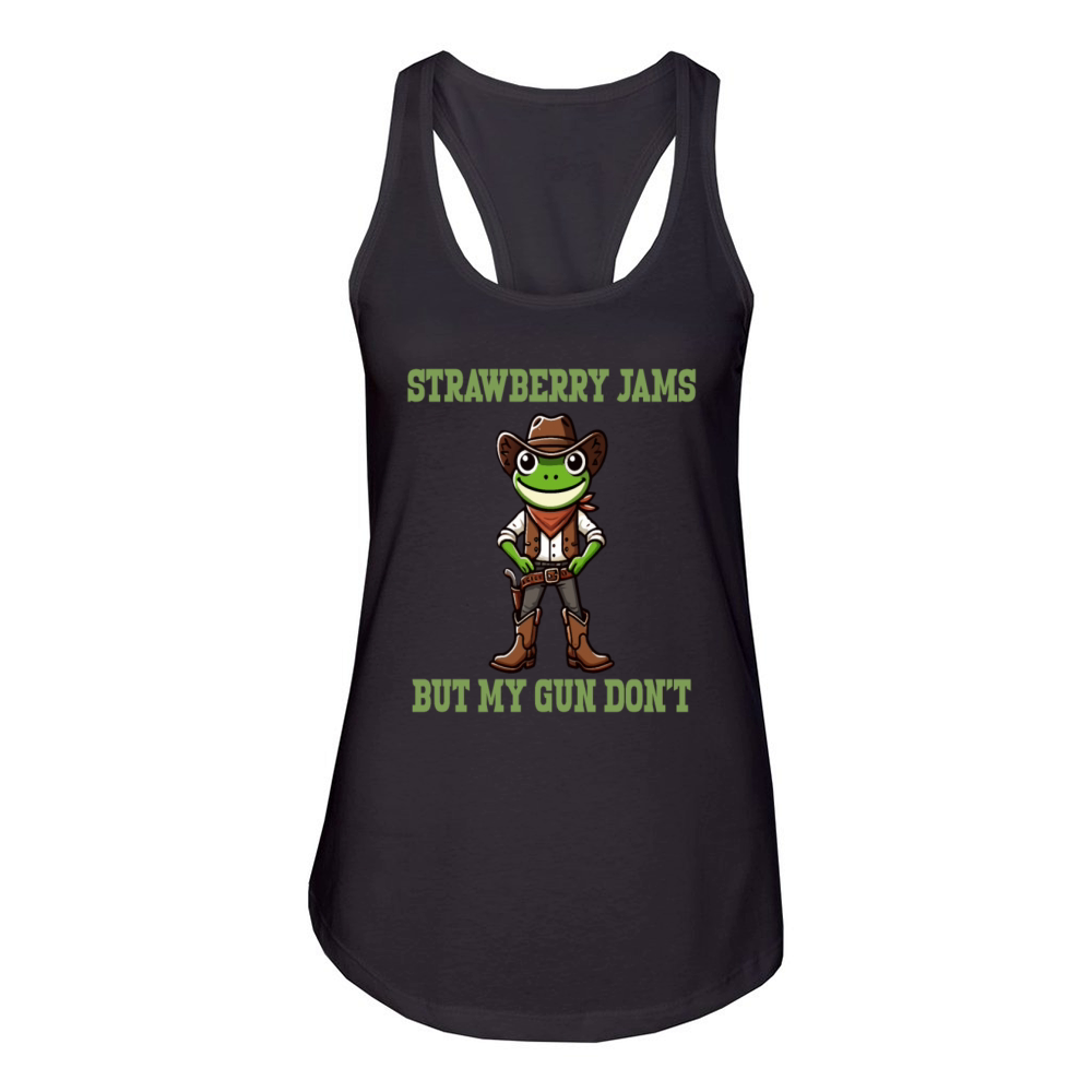Strawberry Jams But My Gun Don’t Funny Cowboy Frog Women's Racerback Tank