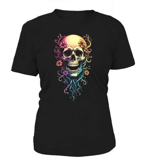 Colorful Skull Flowers Illustration Women's T-Shirt