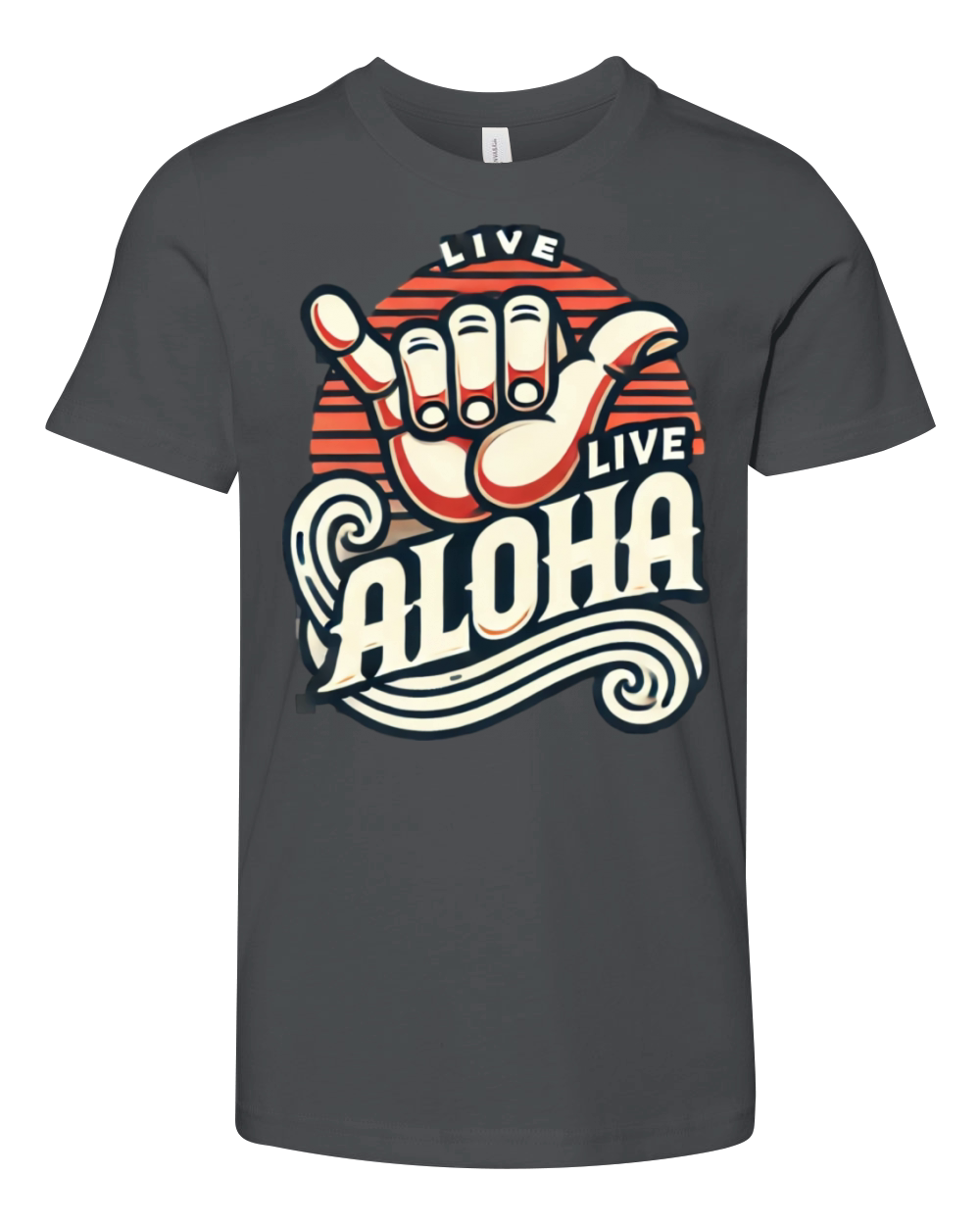 Live Aloha in large wavy retro style shaka hand Youth Unisex Jersey Tee