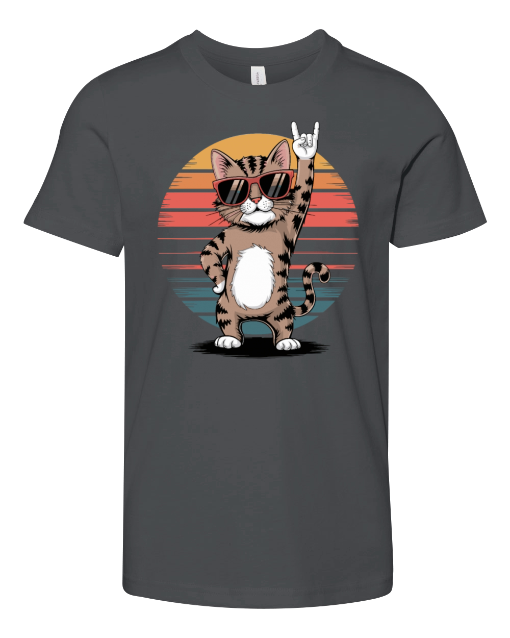 rocking cat With Sunglasses and Retro Sunset Youth Unisex Jersey Tee
