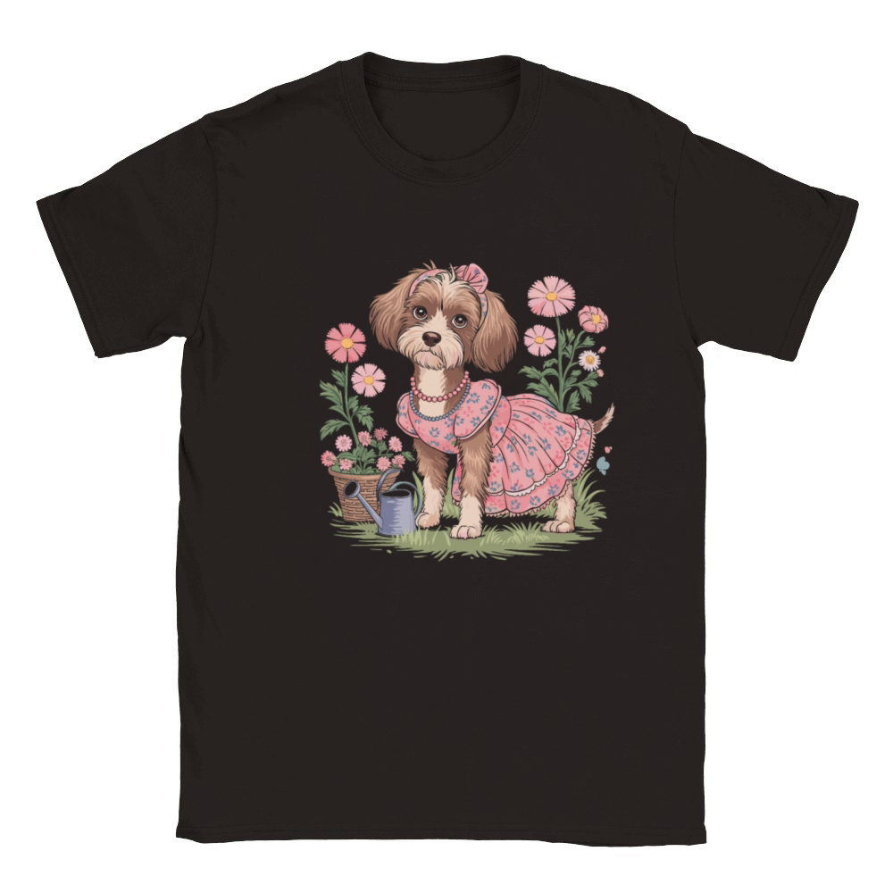 Cottagecore Puppy in Floral Dress Classic Kids Crewneck T-shirt