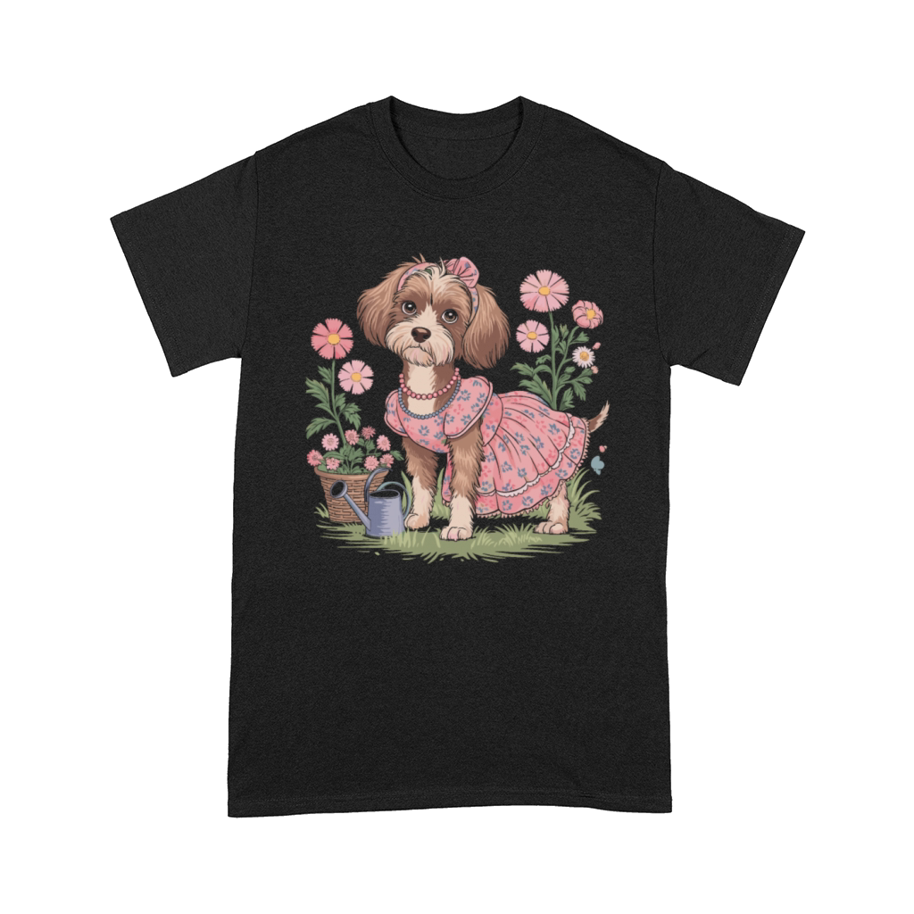 Cottagecore Puppy in Floral Dress Comfort T-shirt