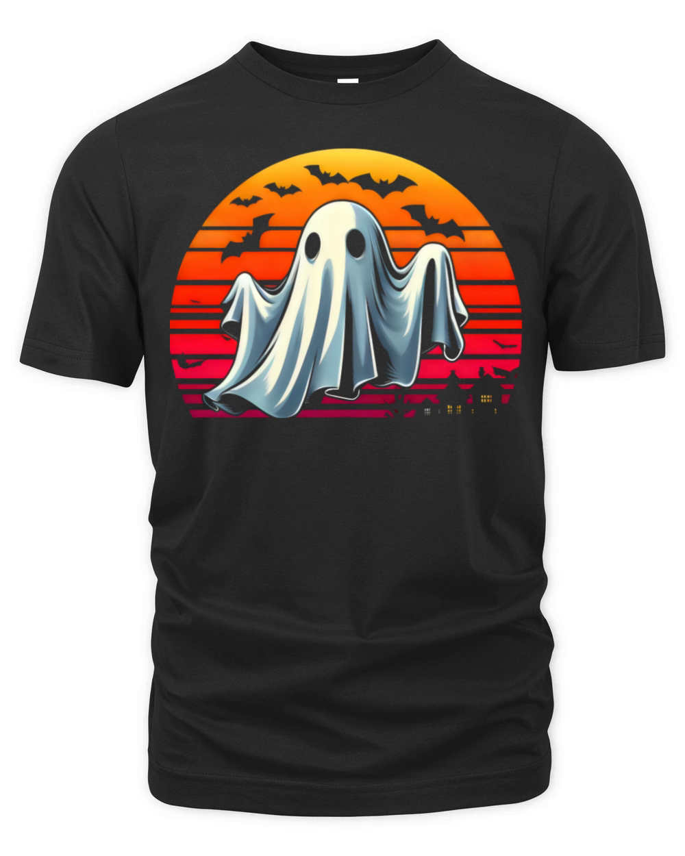 Halloween Bats Ghost Retro Sunset Organic Unisex T-shirt