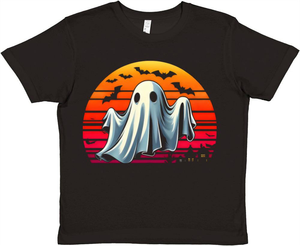 Halloween Bats Ghost Retro Sunset Premium Kids Crewneck T-shirt