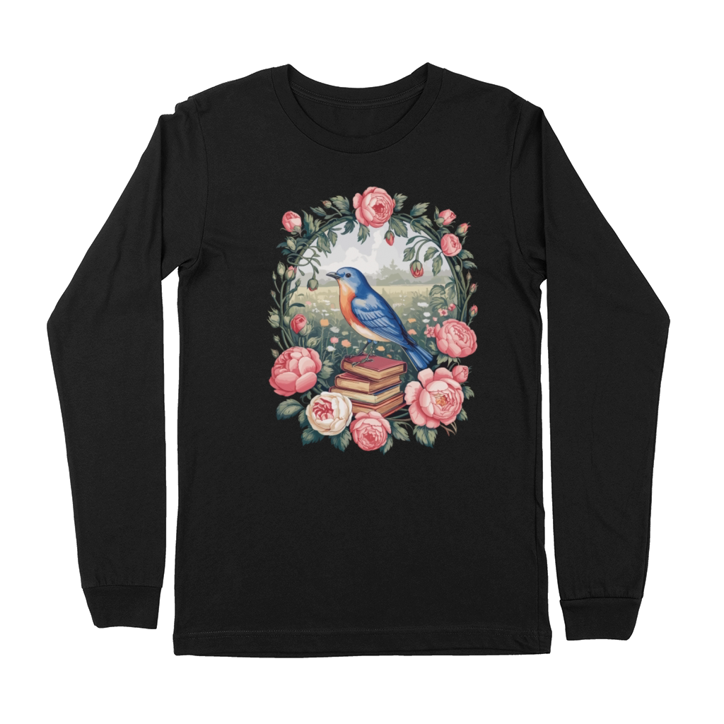Cottagecore Bird with Books and Roses Premium Long Sleeve