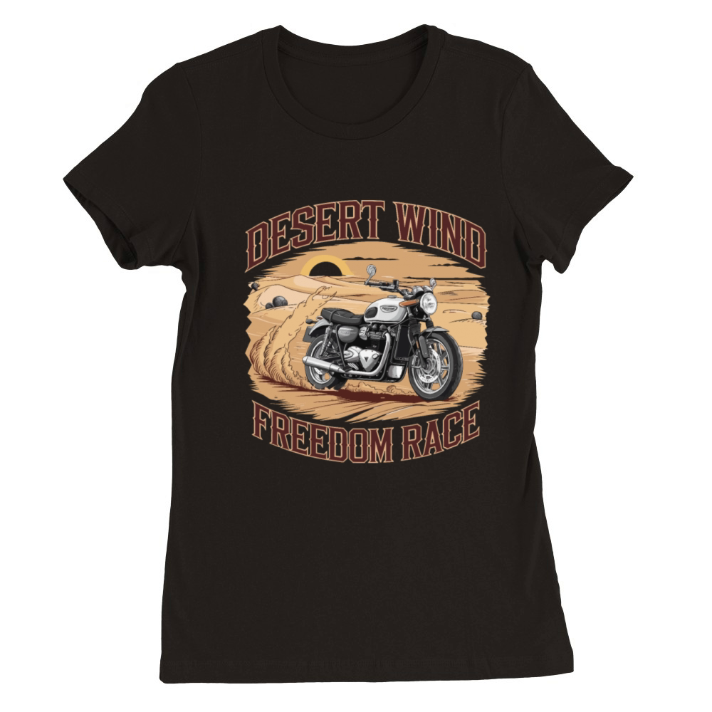 Vintage Desert Motorcycle Adventure Themed for a Premium Womens Crewneck T-shirt