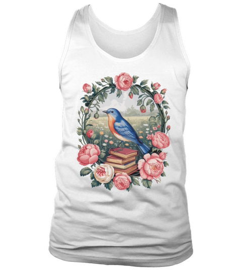 Cottagecore Bird with Books and Roses Tank Top Unisex