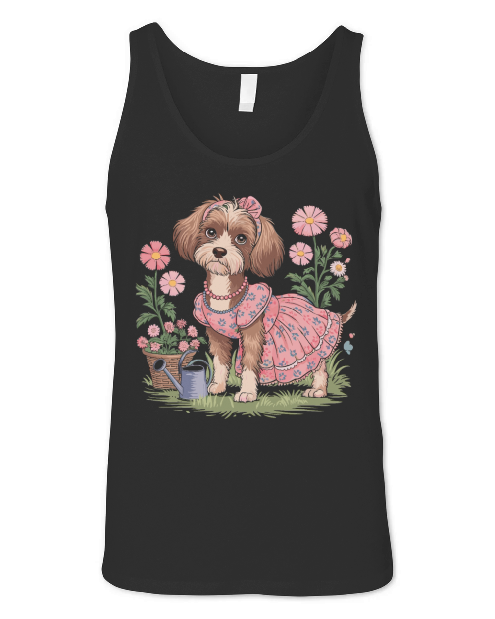 Cottagecore Puppy in Floral Dress Unisex Jersey Tank