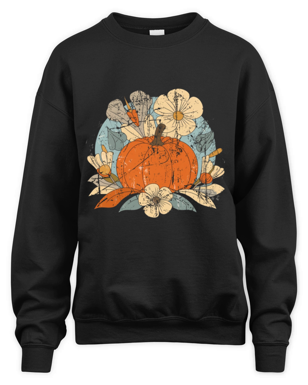 Pumpkin with Flowers Boho Floral Thanksgiving Unisex Premium Crewneck Sweatshirt
