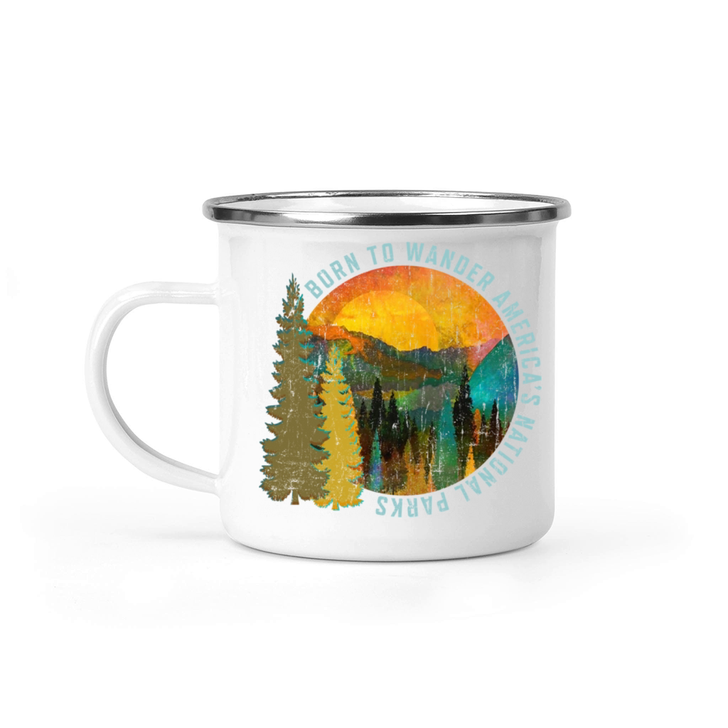 Born to Wander Americas National Parks Vintage Camping Mug