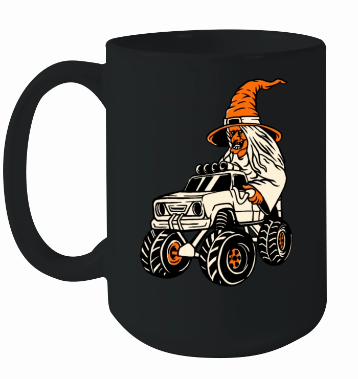 Vintage Halloween Witch Driving a Monster Hot Rod Ceramic Mug
