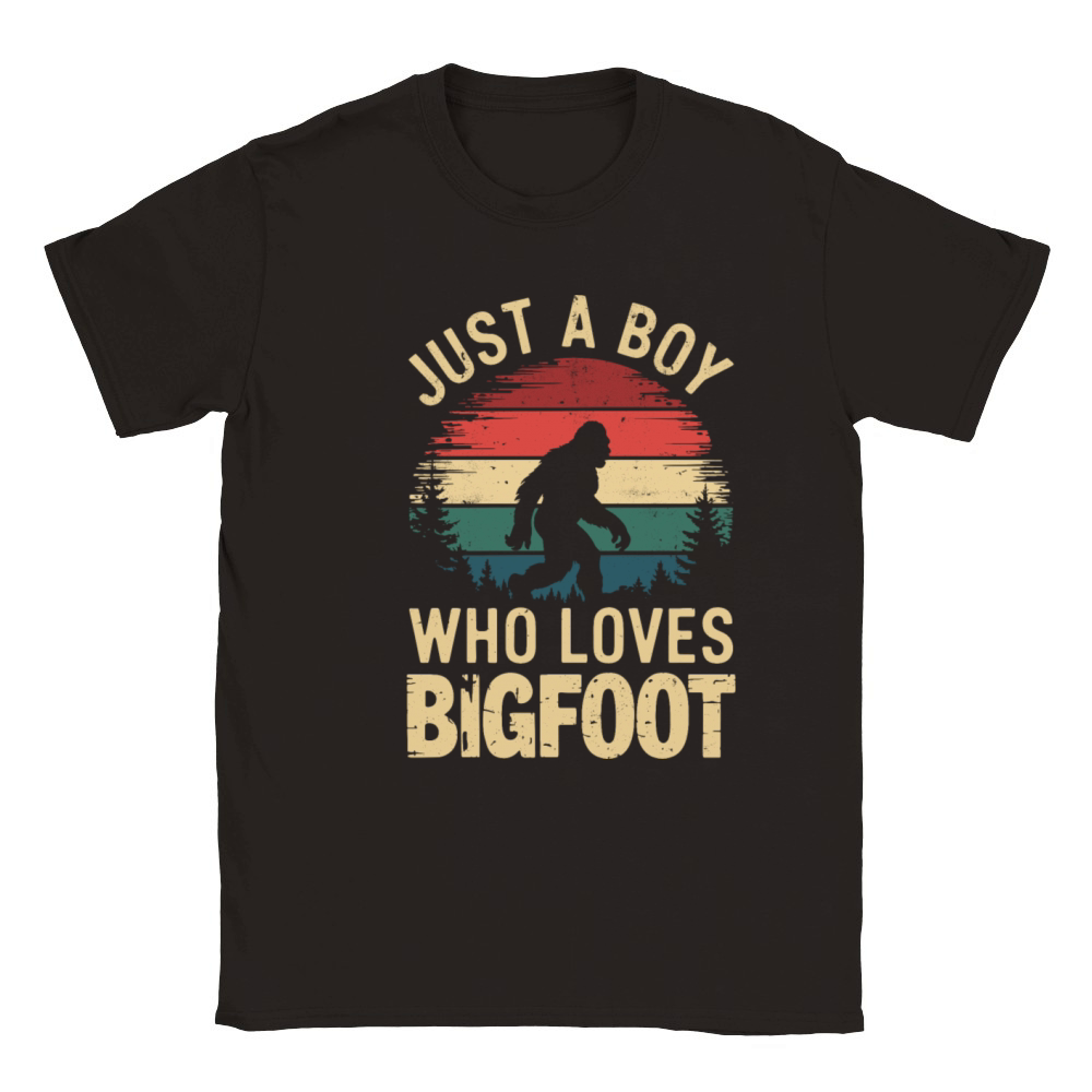 Just A Boy Who Loves Bigfoot Retro Style Forest Classic Kids Crewneck T-shirt