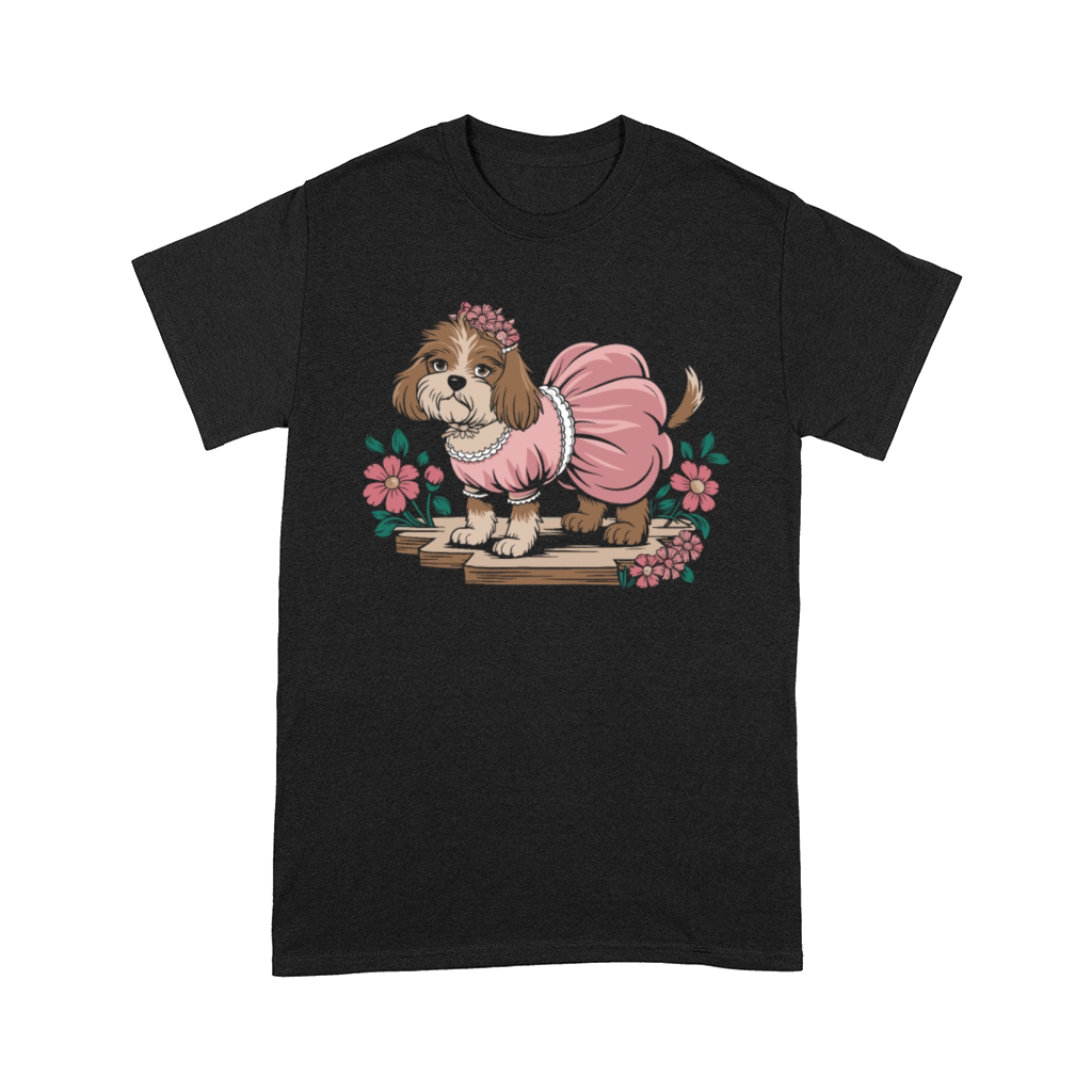 Cottagecore Dog in Pink Dress with Flowers Comfort T-shirt