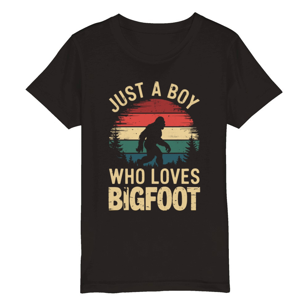 Just A Boy Who Loves Bigfoot Retro Style Forest Organic Kids Crewneck T-shirt