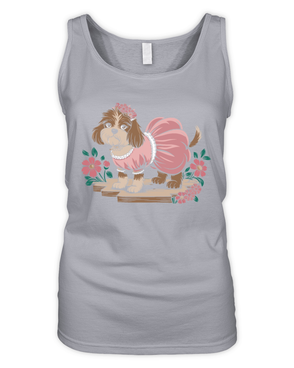 Cottagecore Dog in Pink Dress with Flowers Organic Women's Tank Top