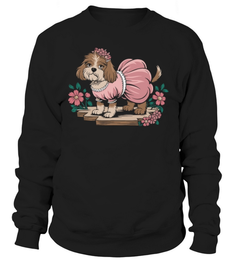Cottagecore Dog in Pink Dress with Flowers Sweatshirt Unisex