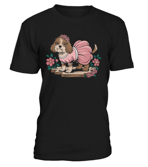 Cottagecore Dog in Pink Dress with Flowers T-Shirt Unisex