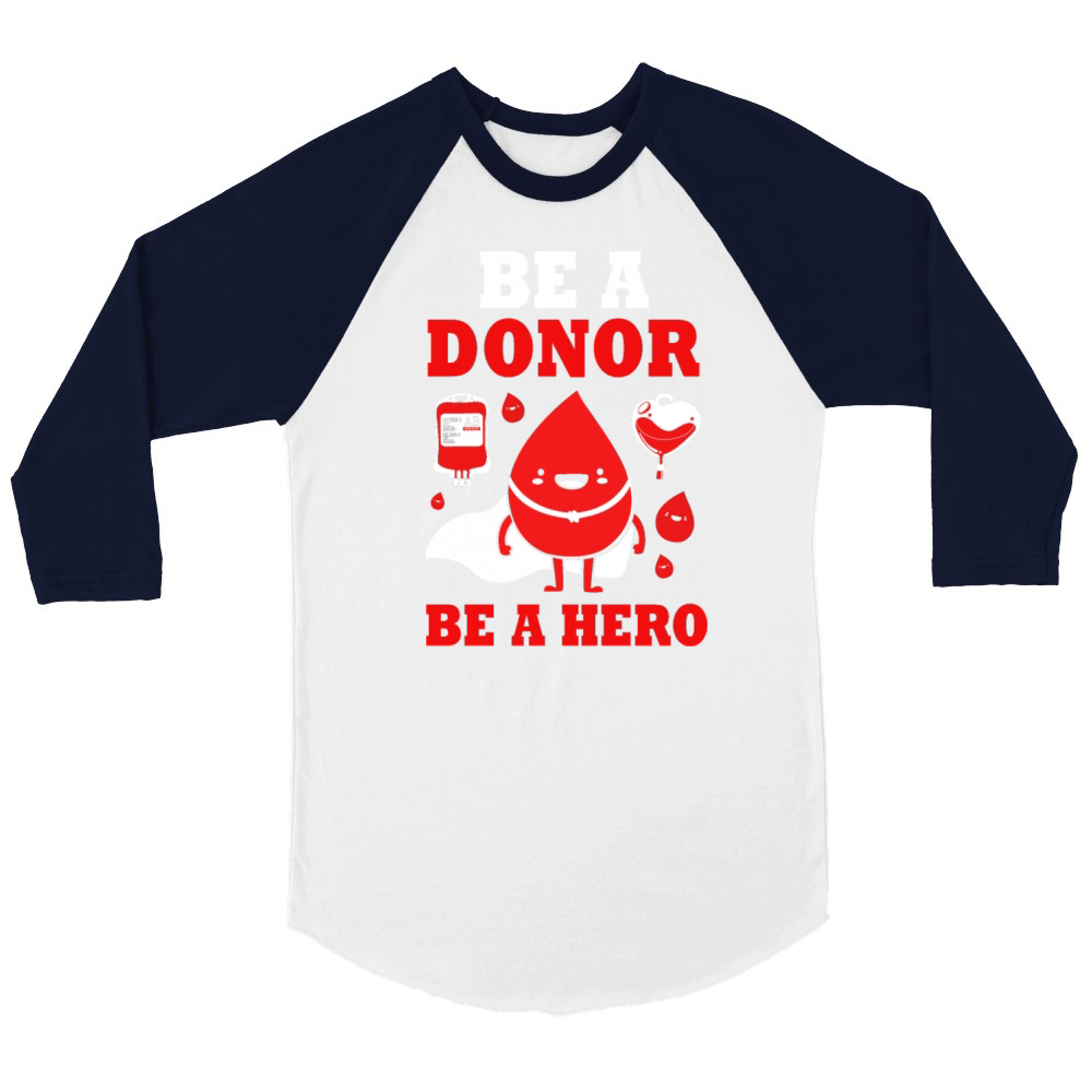 Donor Hero Phlebotomy Blood Donor Awareness Unisex ¾ sleeve Raglan T-shirt
