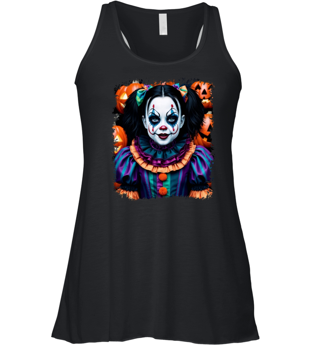 Cute black hair Girl Halloween pumpkins Smile Women's Flowy Tank Top