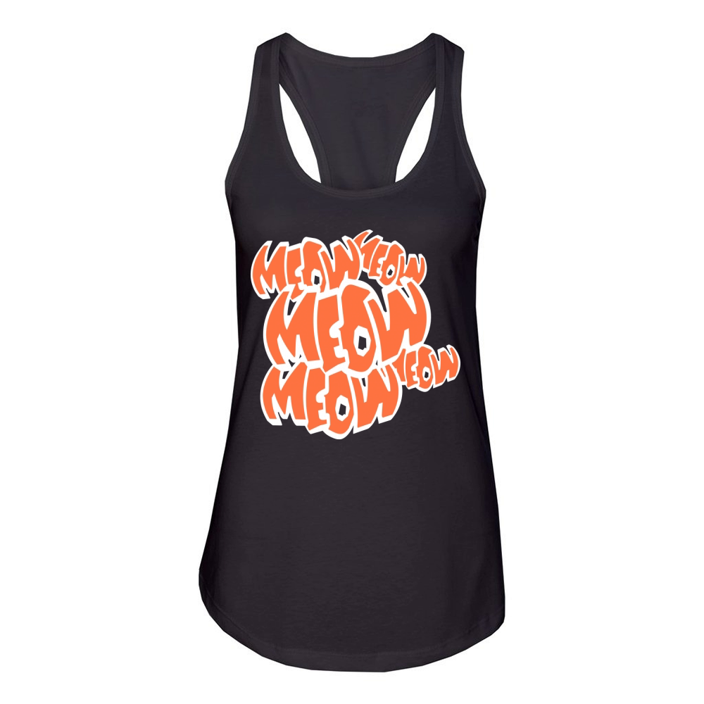 Many Funny Meow Cat Meow Comic Letters Text Quote Women's Racerback Tank