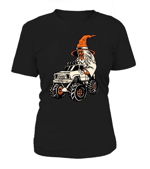 Vintage Halloween Witch Driving a Monster Hot Rod Women's T-Shirt